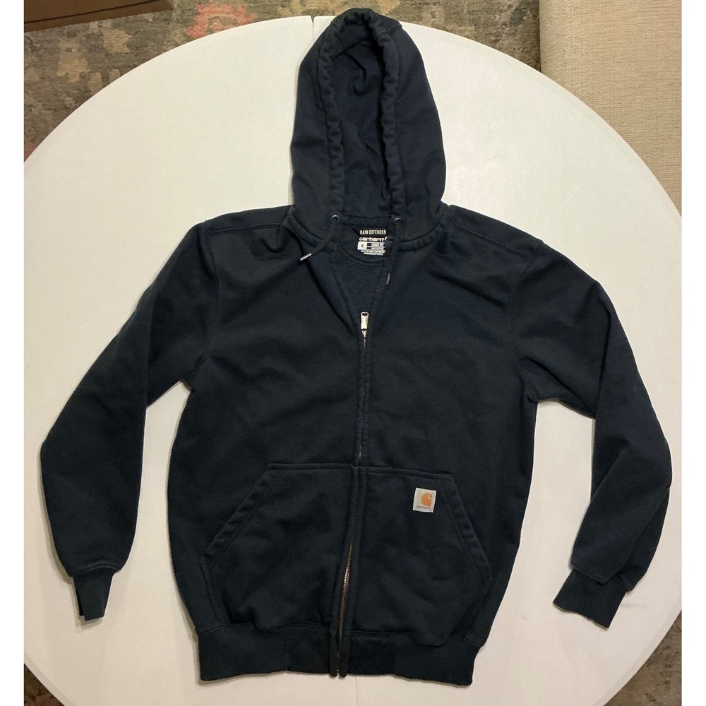 Carhartt Rain Defender Full Zip Hoodie Loose Fit Black Heavyweight FleeceMens M